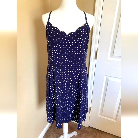 NWT 41 Hawthorn Navy White Polka Dot‎ Dress Size 3x Scalloped Neckline Pockets - Picture 1 of 6